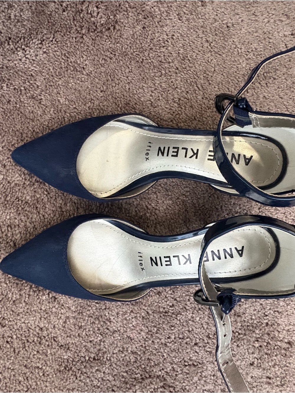Anne Klein Navy Pointed Toe Ankle Strap Pumps
